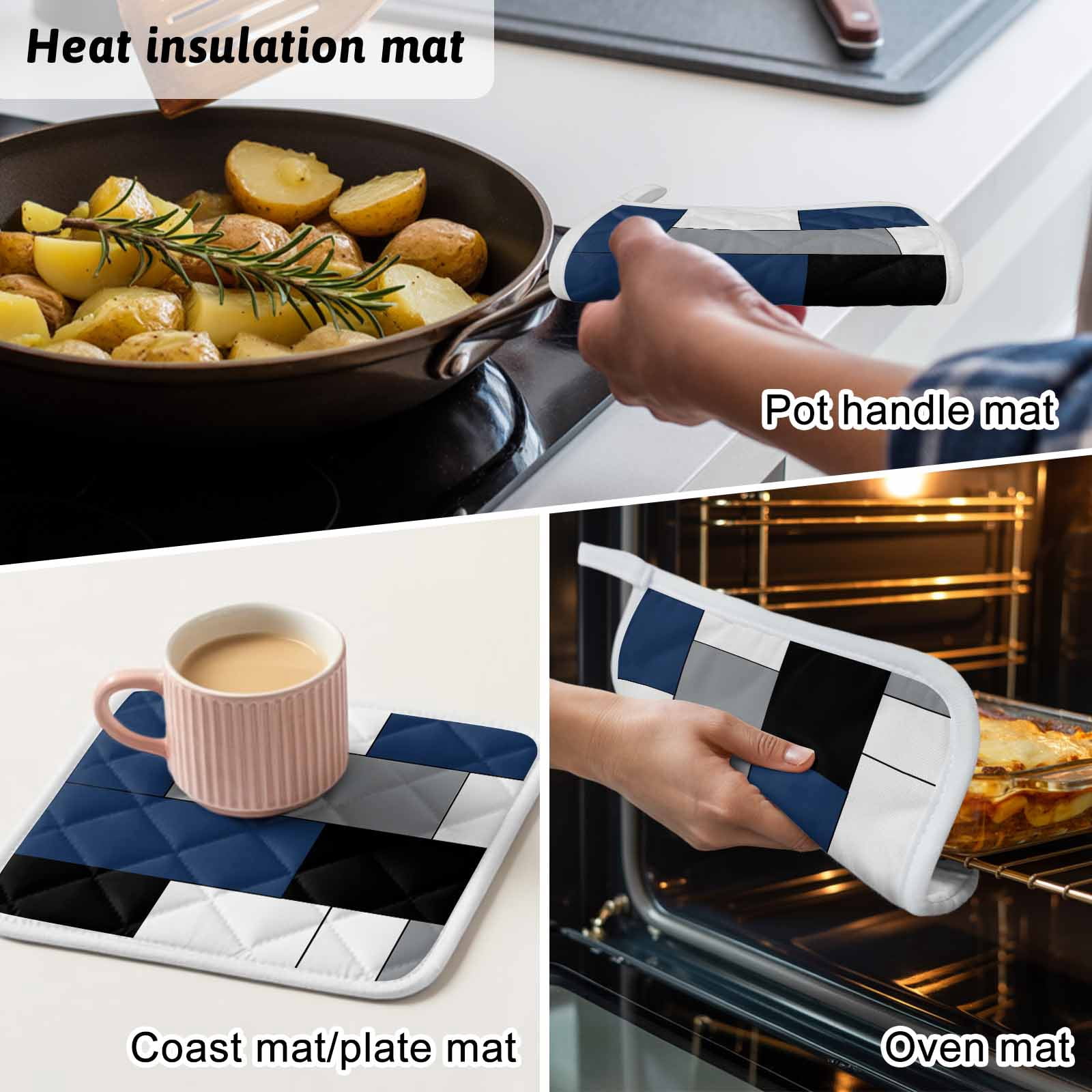 Navy Blue Black Grey Pot Holders for Kitchen Heatproof Potholder, 4 Pack Modern Irregular Geometric Abstract Hot Pads Multipurpose Oven Pads Cloth Potholders Trivet for Cooking and Baking