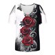 thumbnail image 4 of Tops de Algodón para las Mujeres Impresión de Manga Corta Cuello en V Fuera Del Hombro Blusa de Moda, Imitación de Algodón para el Hogar Diario, 4 of 9