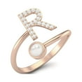 thumbnail image 2 of Capital R Initial Letter Pearl 925 Sterling Silver Rose Vermeil Women Valentines Day Gifts Ring Adjustable Front Open Valentines Day Gifts Ring Jewelry, 2 of 3