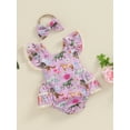 thumbnail image 3 of FEORJGP Toddler Baby Girl Summer One-piece Jumpsuits Outfits Infant Casual Square Neck Rompers Farm Print Lace Trim Bodysuits and Headband Set Kids Lin Cute Casual Clothes for Daily Vacation, 3 of 7