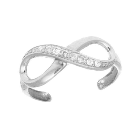 10k Solid White Gold Cubic Zirconia Infinity Adjustable Toe Ring Body Jewelry