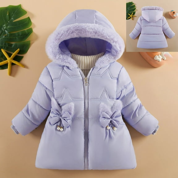 Toddler Winter Coat for Girls Kids Puffer Jacket Zipper Long Sleeve Kids Warm Winter Coat Outerwear Hooded Down Jacket Baby Winter Clothes 3-4 Years