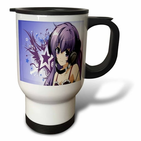 

3dRose Print of Anime With Headphones In Violet - Travel Mug 14-ounce Stainless Steel