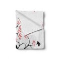 thumbnail image 2 of Birds Soft Flannel Fleece Throw Blanket, Silhouette of Mockingbirds Flying over the Plane Tree with Pinky Leaves, Cozy Plush for Indoor and Outdoor Use, 50" x 60", Coral Black and White, by Ambesonne, 2 of 6