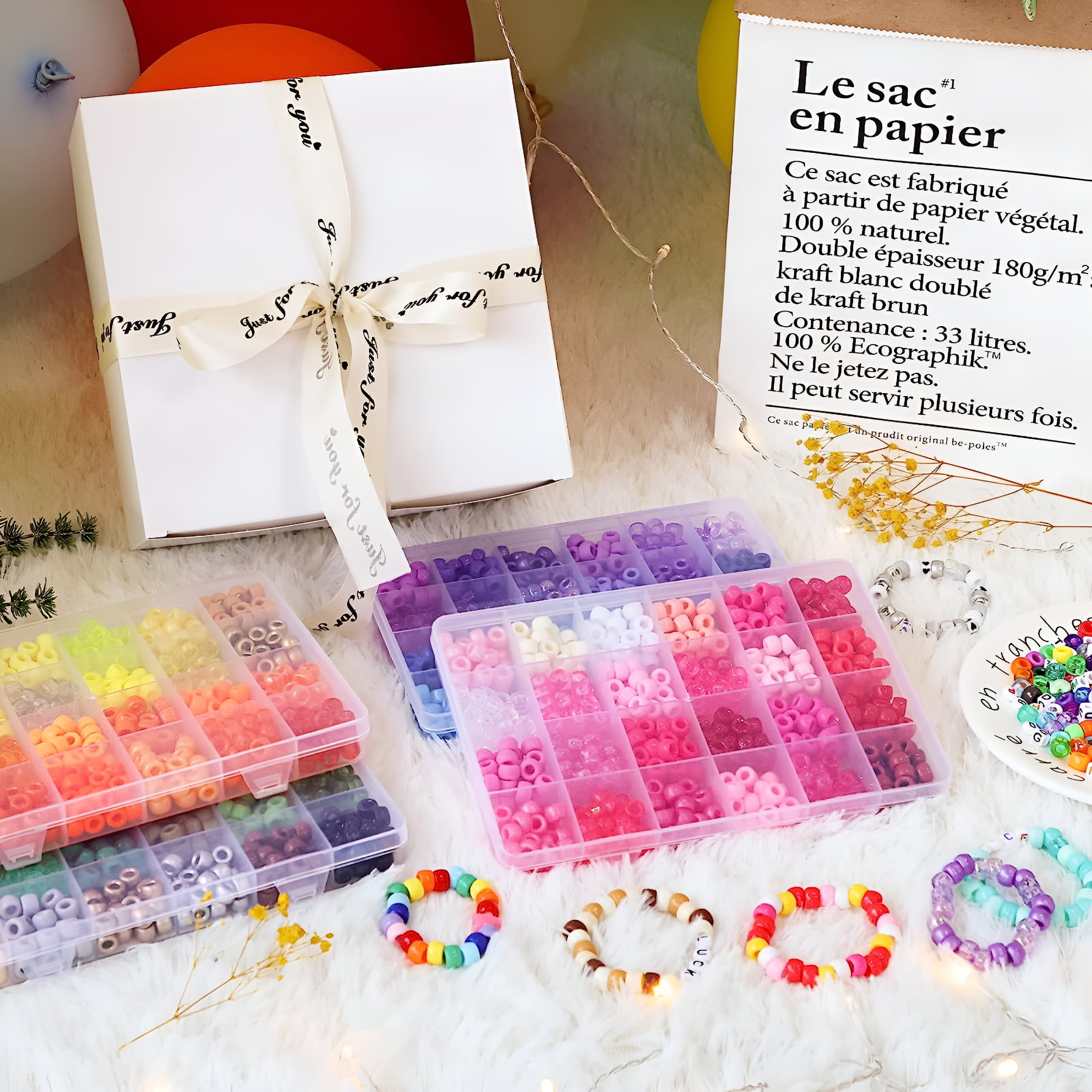 DESIGNICE 3250 Pcs Pony Beads SetFriendship Bracelet Kit 2400 Rainbow 96 Colors800 Letter