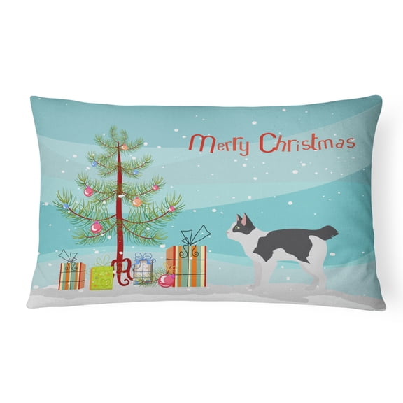 Carolines Treasures CK4633PW1216 Japanese Bobtail Cat Merry Christmas Canvas Fabric Decorative Pillow, 12H x16W,