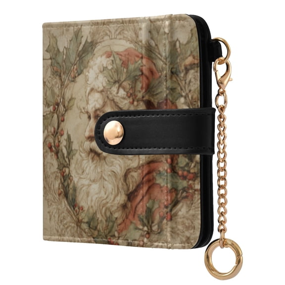 Qxltty Vintage Santa Ladies Wallet Rfid Slim Thin Compact Credit Card Women Wallet Zipper Coin Pocket and ID Window for Female Gifts