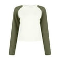 thumbnail image 5 of Cropped Long Sleeve Tops For Women Tight Layering Basic Tee Fashion V Neck Slim Fitted Tops Y2k Teen Girls Juniors Tight Shirt Army Green S, 5 of 6
