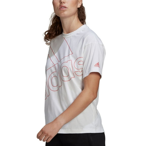 adidas Womens Cotton Big-Logo T-Shirt,White/Hazr,X-Small