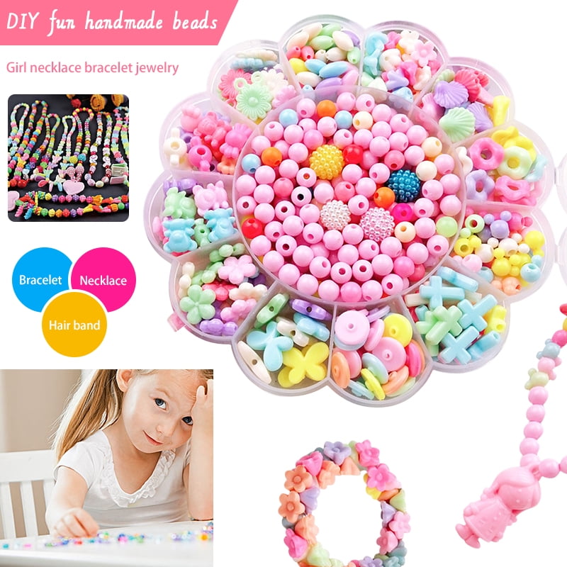 SHELLTON 480Pcs Bead Kids Set for Jewelery Making, Craft Beads Kits for Little Girls DIY Necklaces Bracelet Children Games