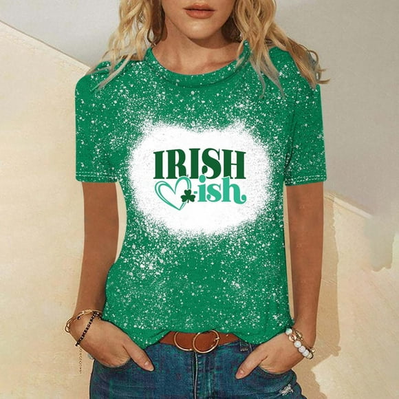 St. Patricks Day Shirts for Women Printing Round Neck Short Sleeved T-shirt Tops Saint Patricks Day Shirt