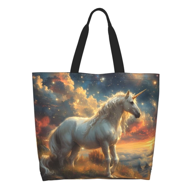 Disketp Starry Sky White Horse Bolsa Tote Estampada para Mujer, Bolso de Hombro y de Mano para Compras y Viajes