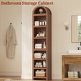 thumbnail image 6 of 76" Tall Narrow Arched Bookcase, 7-Teir Mid-Century Modern Bookshelf with Adjustable Shelves for Living Room, Home Office, Brown, 6 of 7