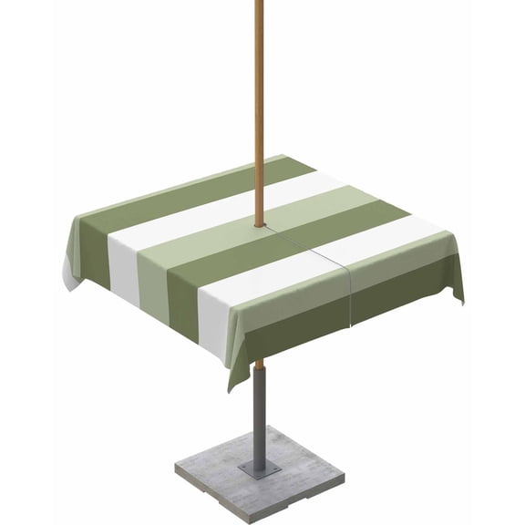 Fsddascl Sage Green White Striped Outdoor Tablecloth - 54x54 Inch Square Dining Table Cover, Farmhouse Stripes Waterproof Outdoor Table Cloth with Umbrella Hole & Zipper for Picnic/Patio/Party