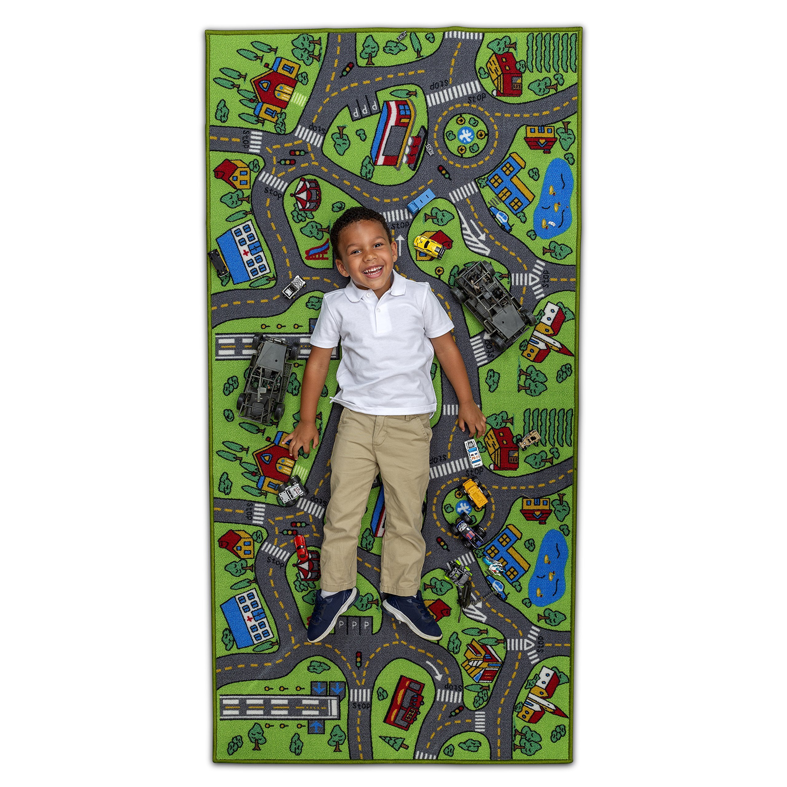 Road Traffic System Bedroom Playroom Kids Carpet Extra Large 80 x 40 Playmat City Life Children's Educational Area Play Mat Rug Great for Playing with Cars Multi Color Learn & Have Fun Safe