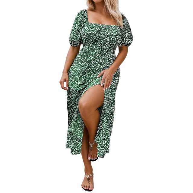 Robe Trapèze à Imprimé Floral Grande Taille pour Femme, Décontractée, Encolure Carrée, Fluide, Confortable, Féminine, Printemps Été Automne, Boho, Robe Maxi