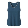 thumbnail image 4 of Women's V Neck Shirts Contrast Trim Sleeveless Tank Top Breathable Casual Undershirt for Summer Blue 2XL, 4 of 7