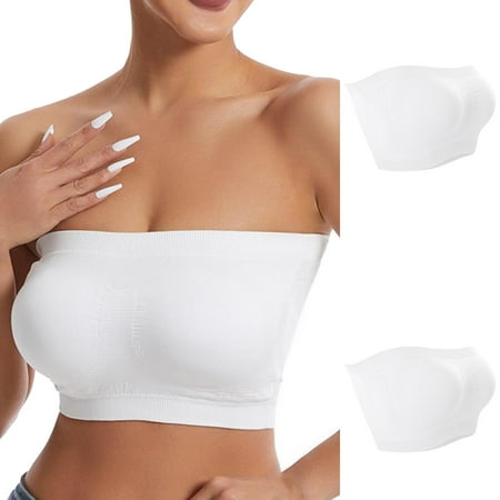 Atogsazn Strapless Bra for Women Comfortable Wire Free Gathered Push Up Bra Solid Yoga Running Bra Underwear 02-White S on Clearance