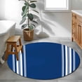 thumbnail image 3 of White Stripes Round Rugs for Living Room 3ft Geometric Blue Background Non Slip Circle Rug Washable Low-Profile Indoor Carpet for Bedroom, Dining Room, Bathroom, 3 of 9