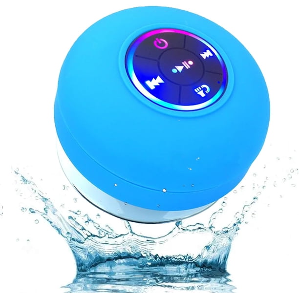 Mini altavoz Bluetooth para ducha con luz LED, portátil, resistente al agua IPX4, inalámbrico con ventosa, mini altavoz Bluetooth impermeable, altavoces Bluetooth portátiles con luz LED (azul)