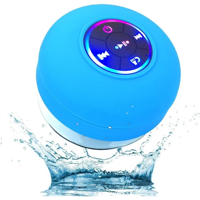 Mini altavoz Bluetooth para ducha con luz LED, portátil, resistente al agua IPX4, inalámbrico con ventosa, mini altavoz Bluetooth impermeable, altavoces Bluetooth portátiles con luz LED (azul)
