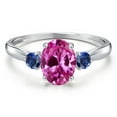 thumbnail image 3 of Gem Stone King 10K White Gold Pink Created Sapphire and Blue Created Sapphire 3-Stone Ring for Women | 1.93 Cttw | Oval 8X6MM | Gemstone September Birthstone | Size 7, 3 of 6