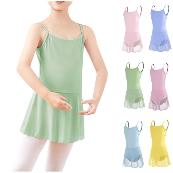 Eltusu Girls Ballet Dance Dress, Crewneck Sleeveless Practice Soft Leotard Skirts Green Size 4-15 T