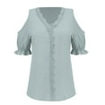 thumbnail image 4 of T Shirts For Women Womens Tops Summer Lace V Neck Plain Lace Elegant Shirt Fashion Solid Color Elegant Blouse Short Sleeve Comfy Soft Tee, 4 of 7