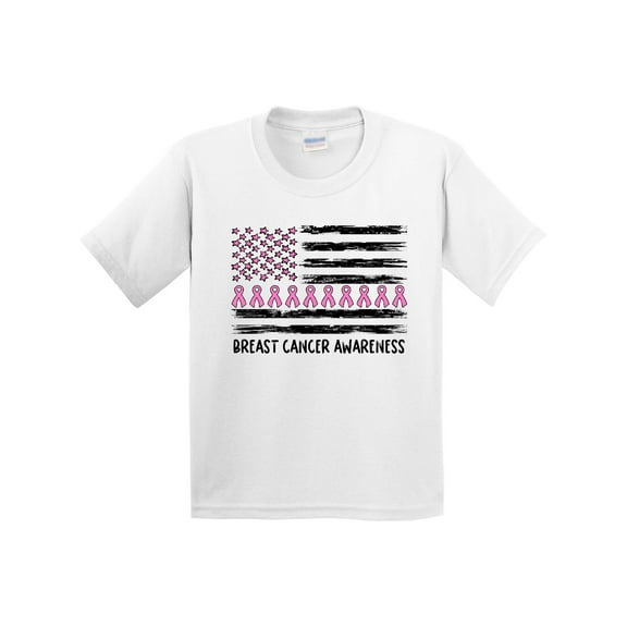 Inktastic Breast Cancer Awareness Pink Ribbons and Flag Youth T-Shirt