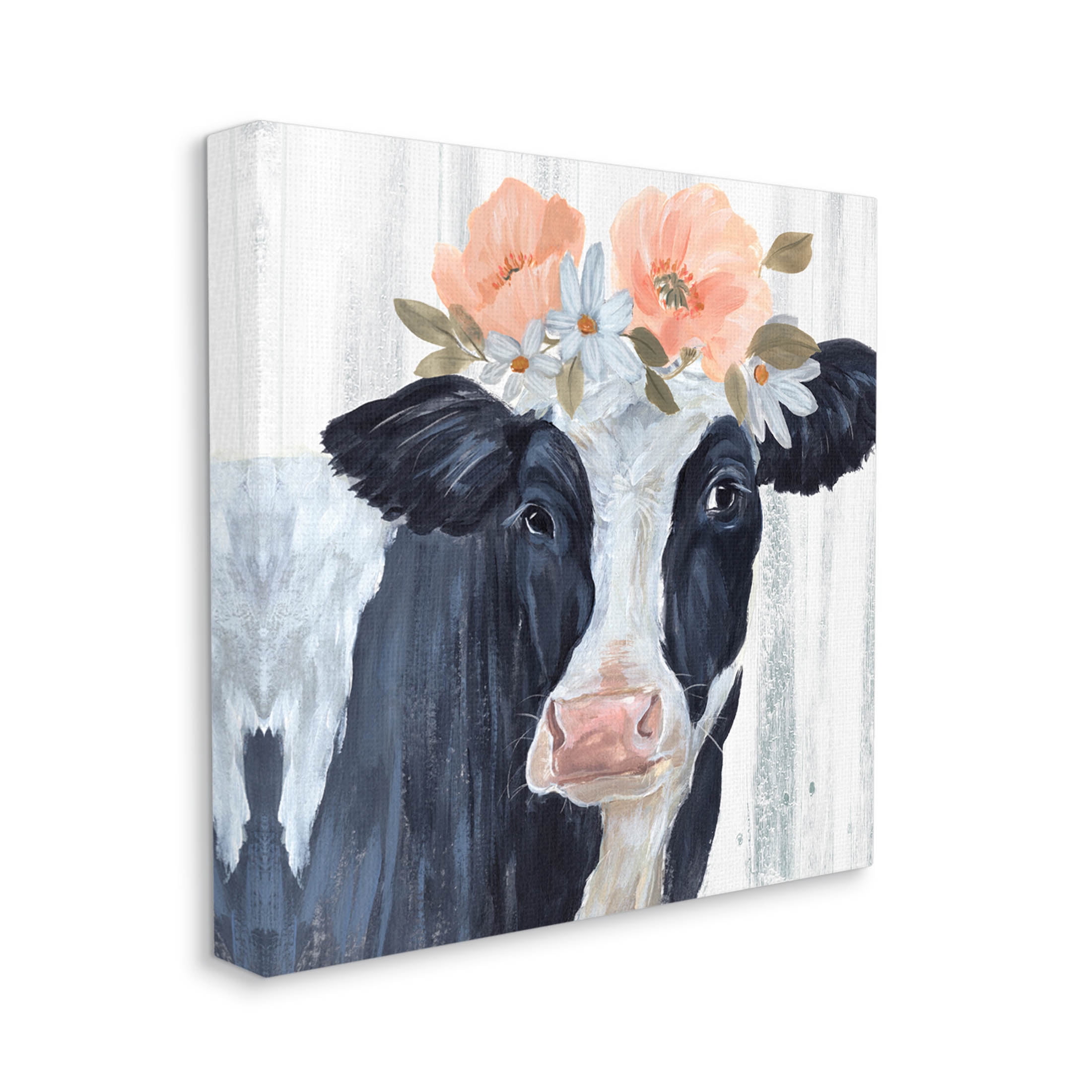 Farm Cow Floral Daisy Blooms Animals & Insects Graphic Art Gallery Wrapped Canvas Print Wall Art
