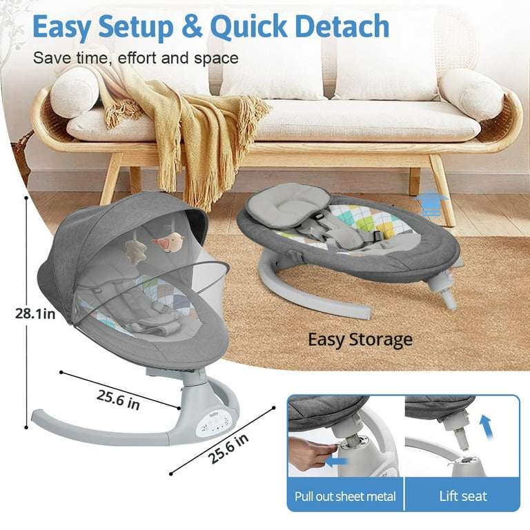 Electric Baby Swing Bioby Infant Swing Rocker with Remote Control 5 Sway Speeds Bluetooth Music Grey Shop 2024 Deals Walmart