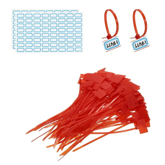 6inch Zip Ties, 100pcs Cable Ties Tags Nylon Wire Marking Label Self Locking Plastic Straps Write on with Label Tags Paper for Organization Cord Network Ethernet Marking, Red