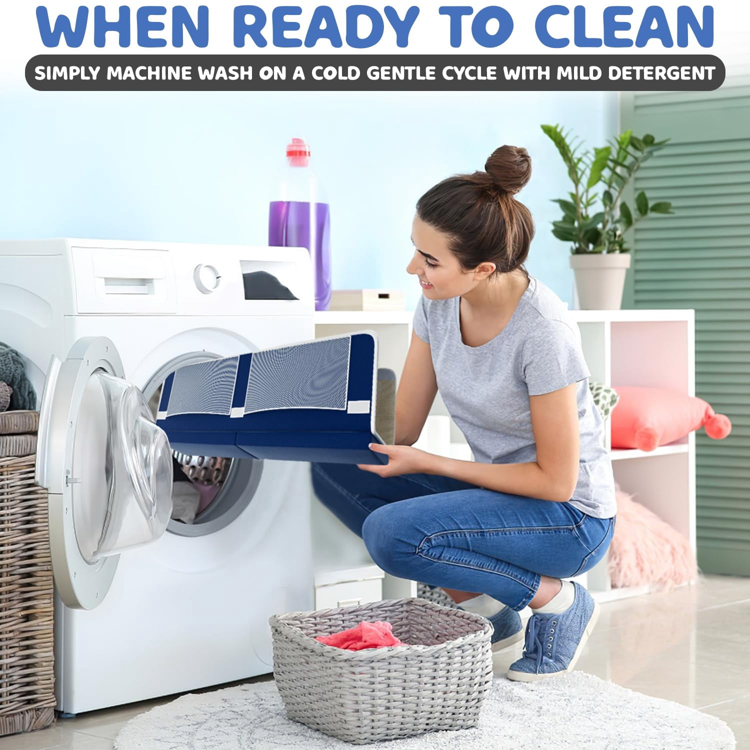 Bath Kneeler & Elbow Rest Set – Waterproof Memory Foam Mat with Organizer Pockets, Quick-Drying, Non-Slip, Foldable (Blue)