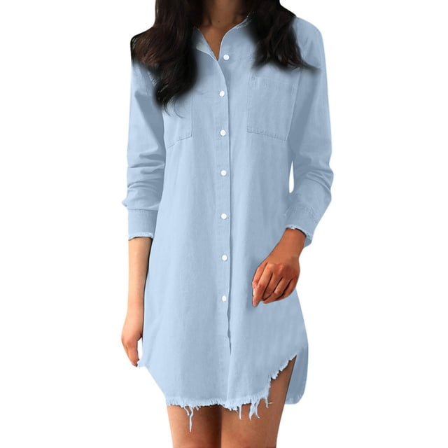Birdeem Chemise en Denim à Franges pour Femmes Mode Col à Revers Manches Longues Veste Boutonnée