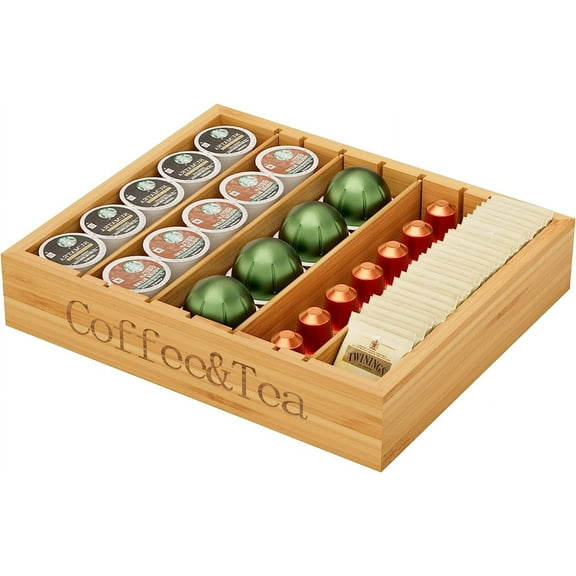 MinBoo Bamboo K Cup Holder for Drawer or Countertop Coffee Pod Holder 25-36 K Cup Pod Storage Tea Bag Organizer Storage