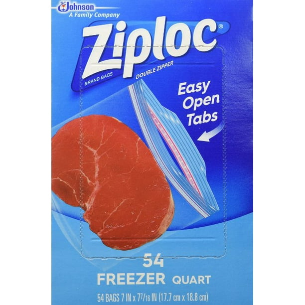 Ziplock Pinch & Seal Zipper Freezer Bags, Quart, 54 Ct