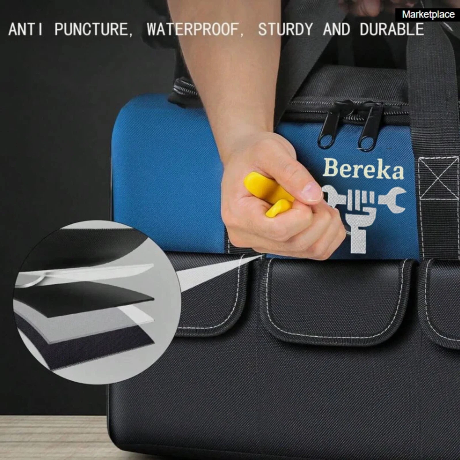 BEREKA Tool Bag Heavy Duty Multifunctional Large Capacity 17.3" Storage Bag