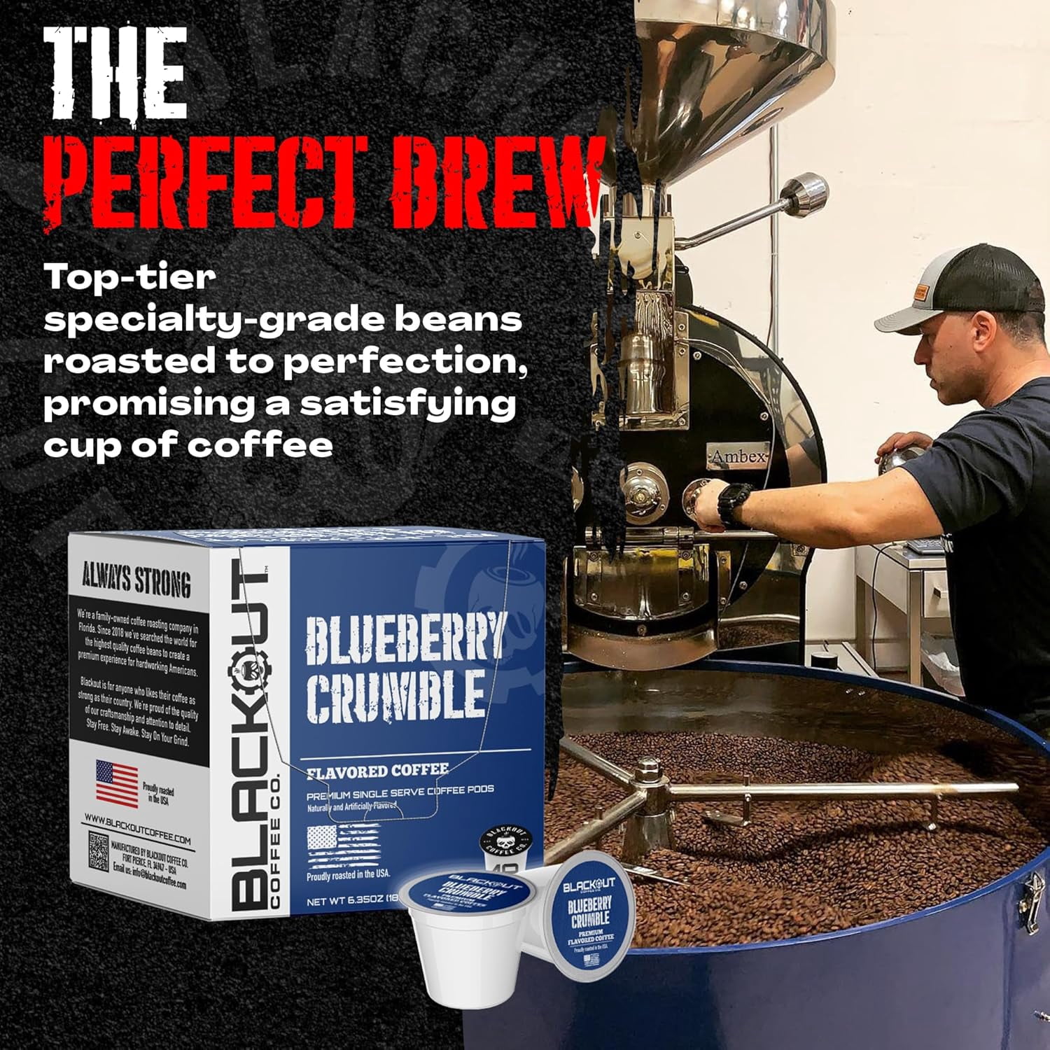 Blackout Coffee Blueberry Crumble Flavored Coffee Pods – Medium Roast, Smooth Taste, Guilt-Free Indulgence – Freshly Roasted 18 Count