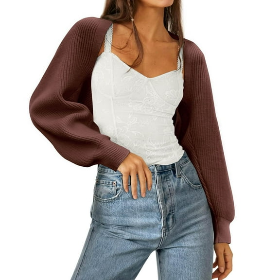 Long Sleeve Open Front Women's Bolero Shrug Sweater Knitted Cropped Cardigan Y2K Tops