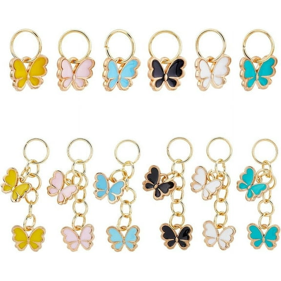 24pcs Shoelace Charms 6 Colors Shoe Buckle Pendants with Rings 2 Styles Alloy Butterfly Shoe Clips Pendants for Sneakers Casual Shoes