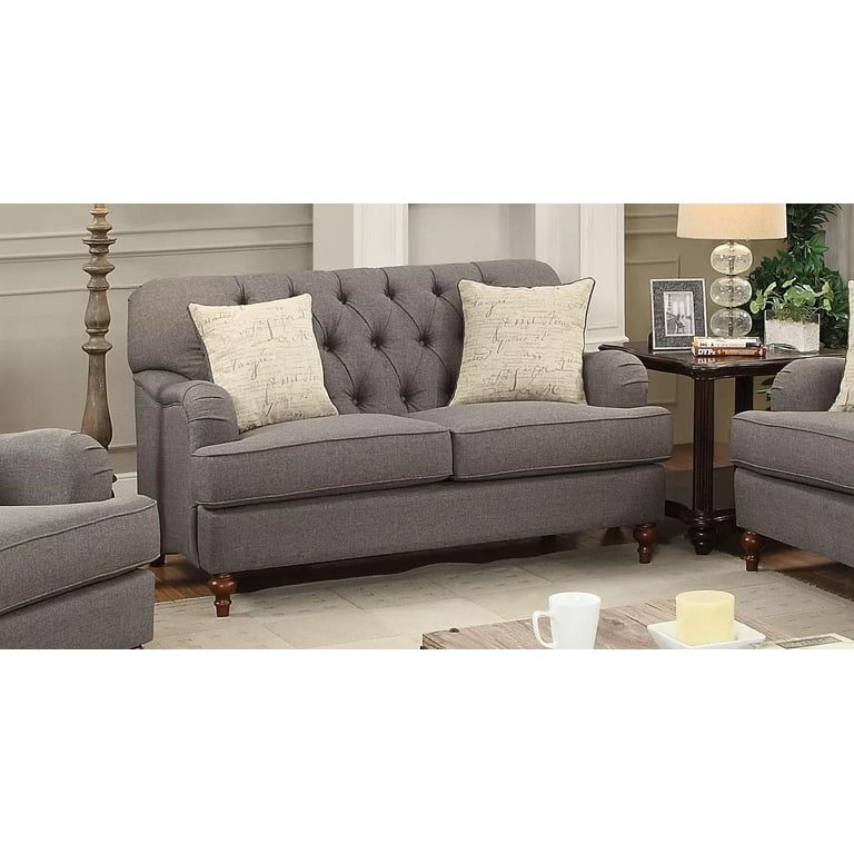 Button Tufted Dark Grey Fabric Sofa Set 3Pcs Acme Furniture