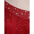 thumbnail image 4 of inlzdz Womens Latin Tango Dance Dress Asymmetrical Shoulder Tassel Ballroom Performance Bodysuit Burgundy L, 4 of 6
