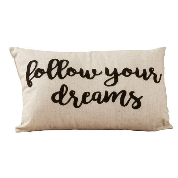 Fennco Styles Contemproary Embroidered Decorative Throw Pillow Cover 12x20 Inch, Follow Your Dreams