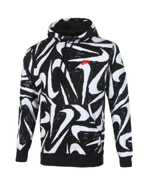 Nike Men's Sportswear Club Pull Over Hoodie All Over Swoosh Print