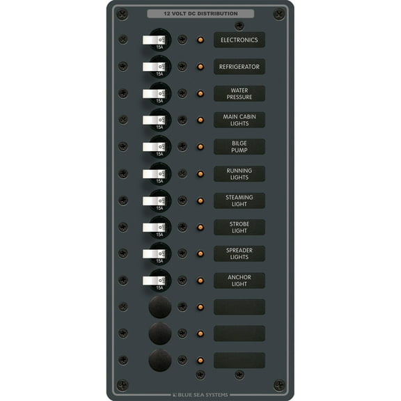 11" Black Functional Blue Sea 8376 Breaker Panel DC 13 POS Vertical