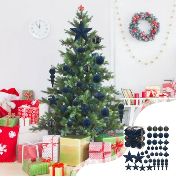 RBCKVXZ 36 Pcs Velvet Christmas Ball Ornaments, 2.36"/60mm Inch Christmas Tree Ball Pandent Flocked Plastic Balls Xmas Hanging Decorations for Tree Holiday Party (Blue)