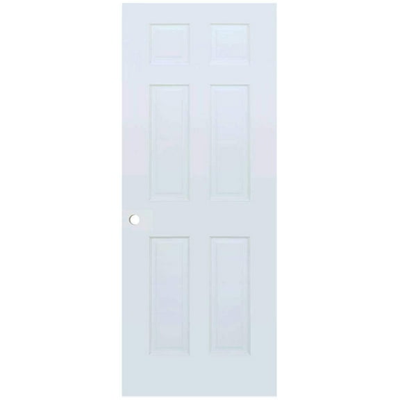 6-Panel Colonial White Interior Door Slab with Bore Hole