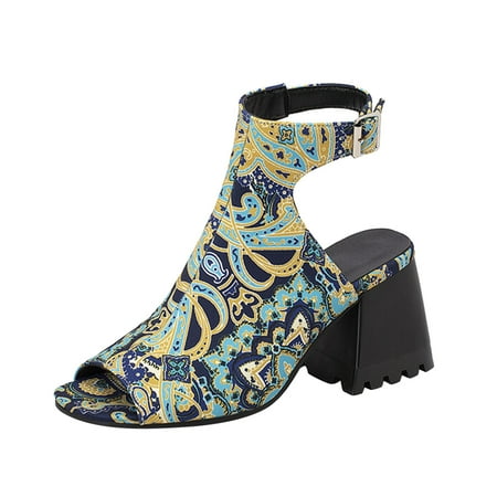 

ZRBYWB Sandals For Women Ladies Fashion Solid Flock Hollow Open Toe Thick High Heeled Buckle Roman Sandals