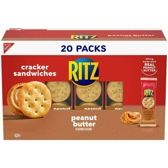 RITZ Peanut Butter Sandwich Crackers, Lunch Snacks, 20 Snack Packs (6 Crackers Per Pack)