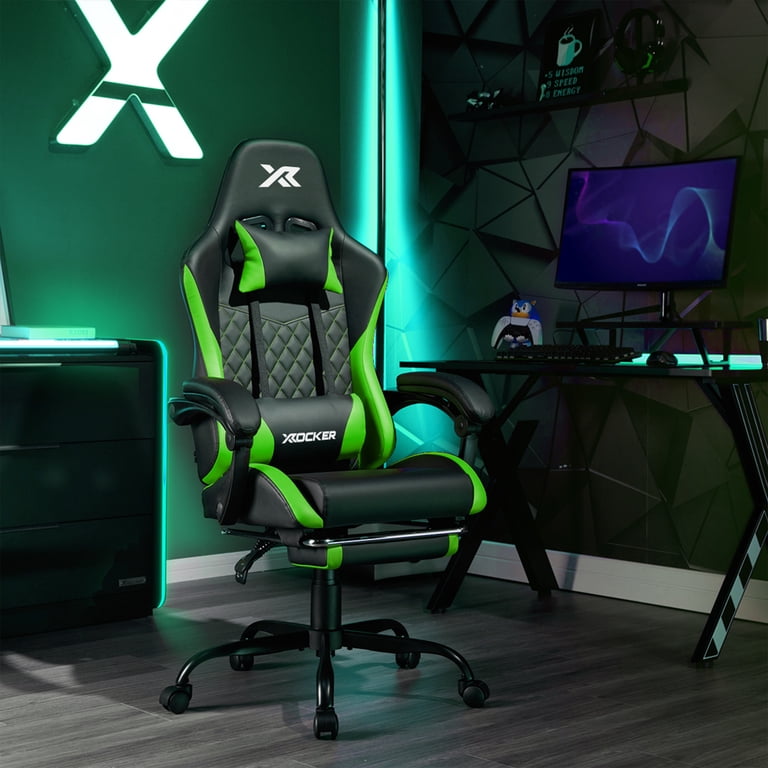 FEX-CHAIR WITH ARM GREEN／ACTUS X Rocker Apex PC Gaming Chair with Massage Function and Footrest